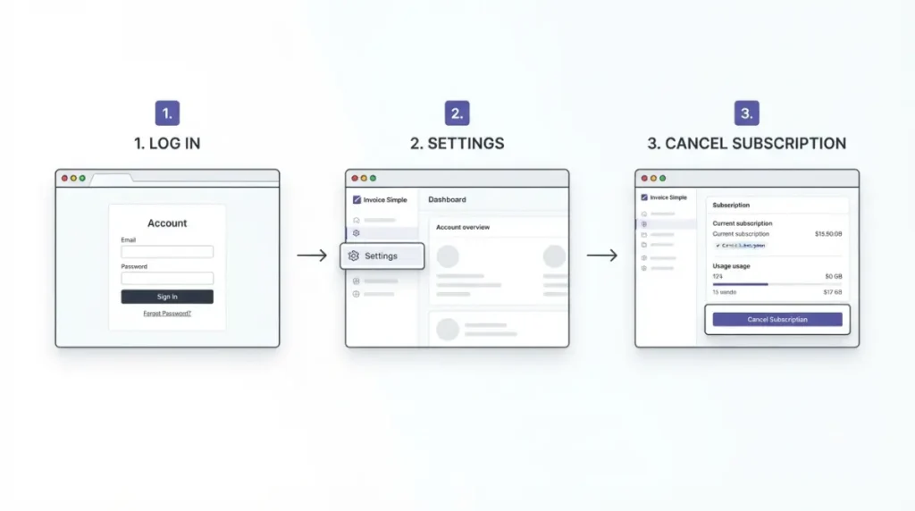 Cancel Invoice Simple on the web through Settings and Cancel Subscription
