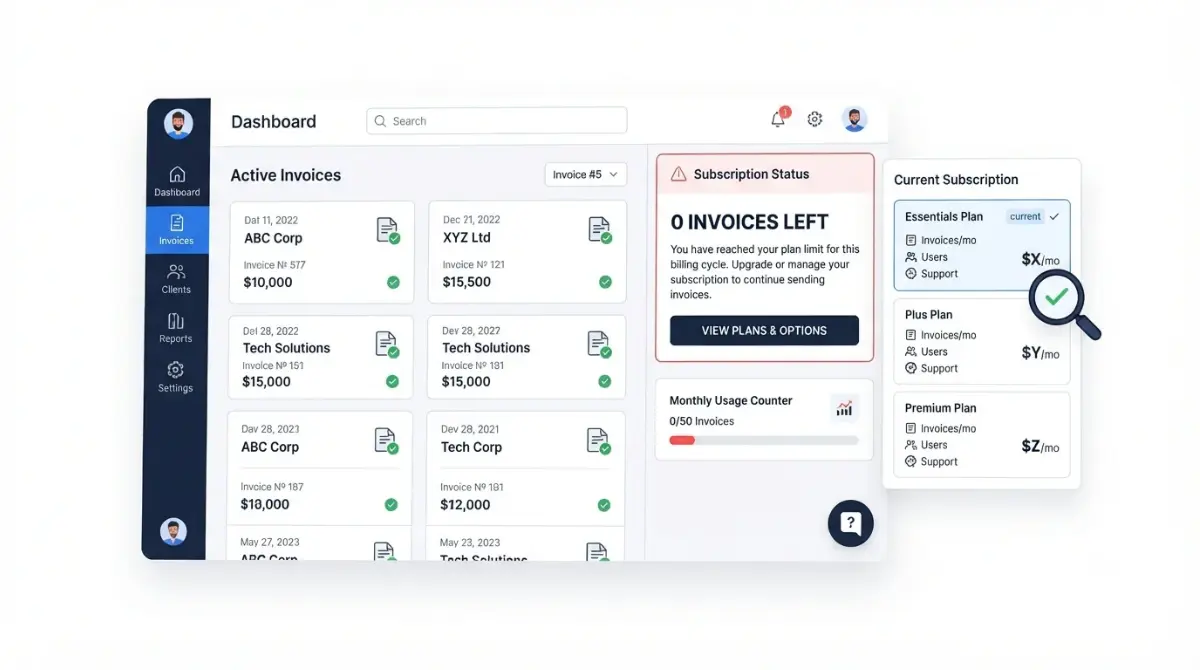 Invoice Simple showing 0 invoices left with subscription plan verification