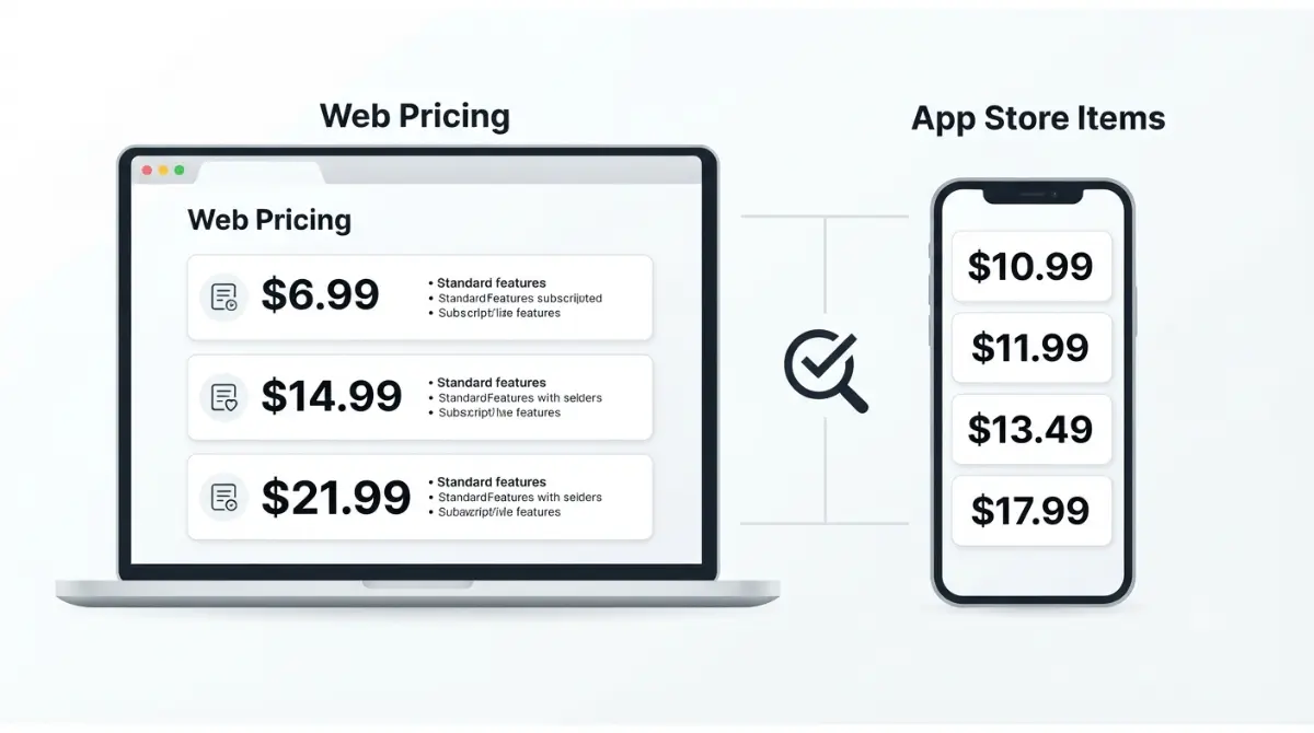 Invoice Simple current web prices compared with App Store subscription charges