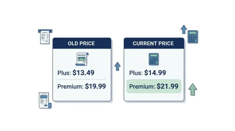 Invoice Simple price increase comparing old and new Plus and Premium subscription prices Copy alt text