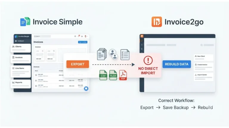 Invoice2go data migration from Invoice Simple with export backup and manual rebuild workflow