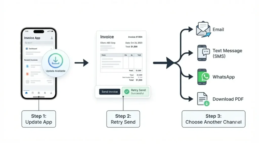 Invoice Simple update app and send invoice by email text WhatsApp or PDF