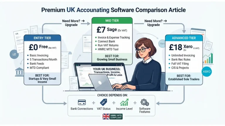 UK sole trader accounting software comparison showing free and paid account options