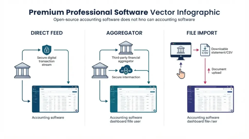 Xero alternative bank feed comparison showing direct feed, aggregator connection and file import