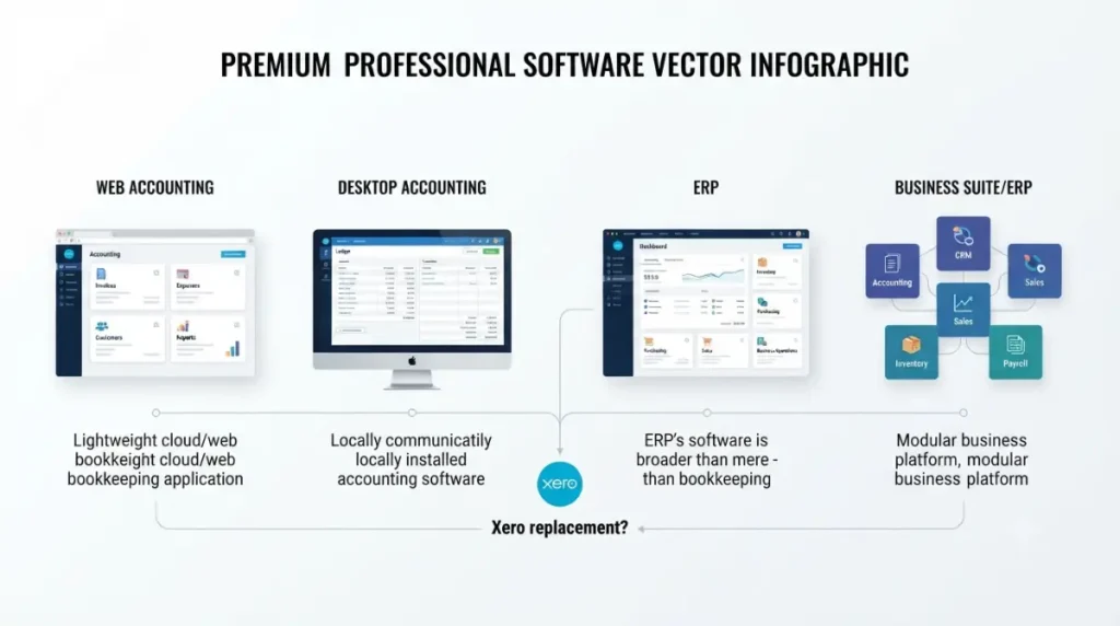 Xero alternative comparison of web accounting, desktop accounting, ERP and business suite software