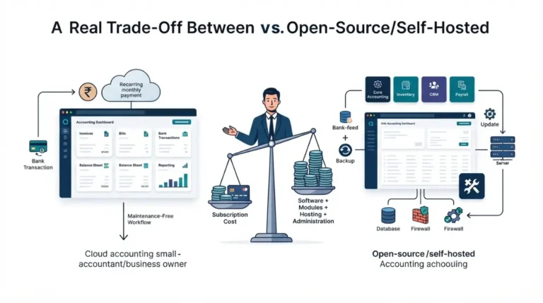 Xero alternative comparison showing open-source self-hosted accounting versus subscription accounting