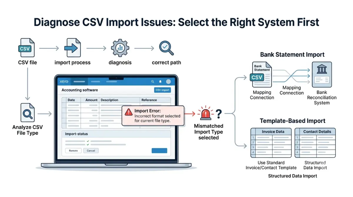Xero import troubleshooting workflow for identifying CSV import problems