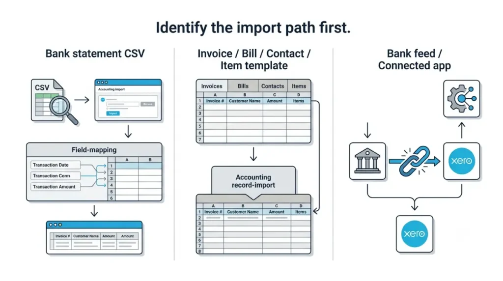 Xero import paths for bank statements, templates, and connected bank feeds