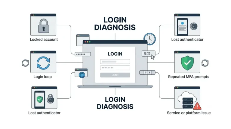 Xero login problem diagnosis showing five common login states