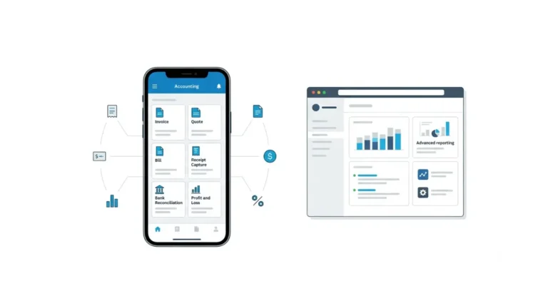 Xero mobile app showing everyday accounting features compared with advanced Xero web functions