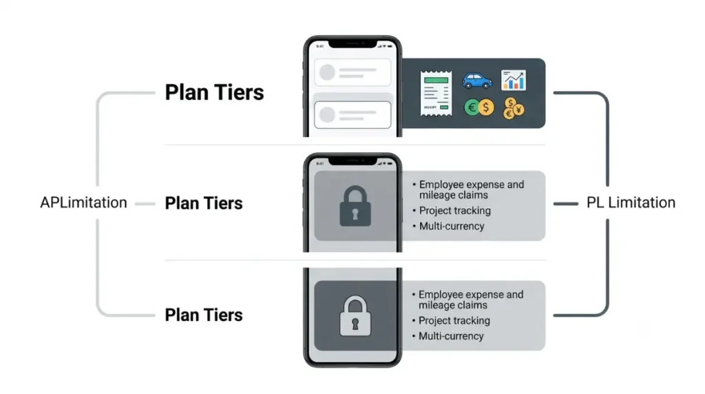 Xero mobile app showing how plan-dependent features affect available accounting functionality