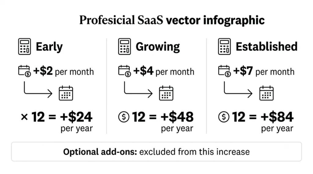 Xero plan annual cost increase showing monthly price changes converted into yearly costs