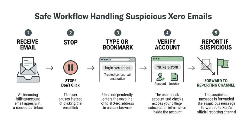Xero safe login verification workflow for suspicious billing emails