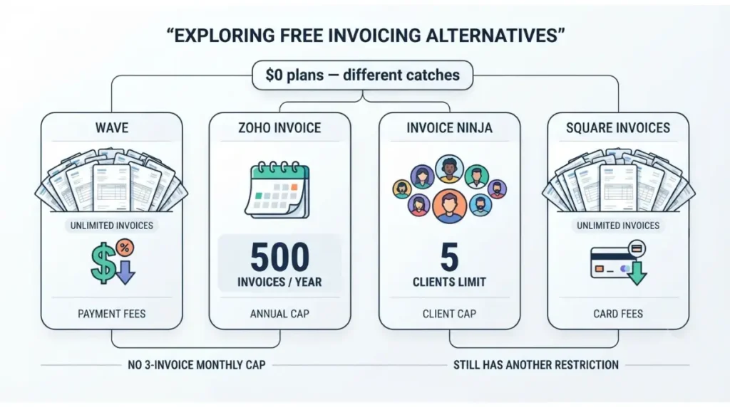 Free Invoice Simple Alternatives showing different invoice, client and payment limits