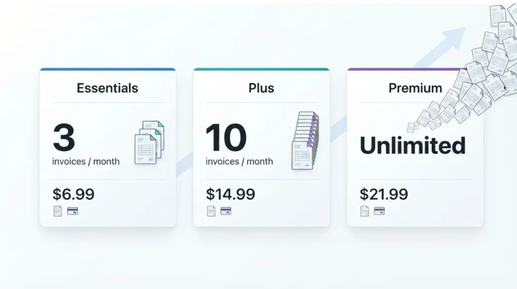 Invoice Simple Alternatives compared with Essentials, Plus and Premium invoice limits