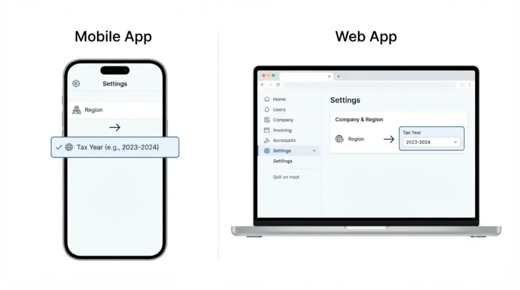 Invoice Simple change tax year settings on mobile app and web app