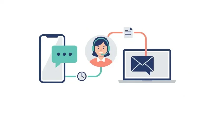 Invoice Simple customer service options shown through email and in-app chat routes leading to a support agent.