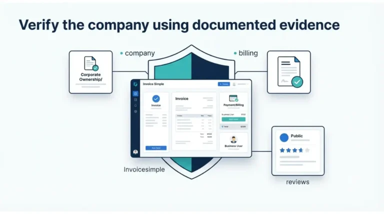 Invoice Simple evidence verification with company ownership, billing terms, and public reviews