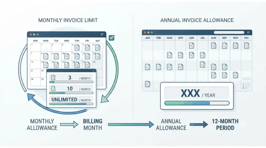 Invoice Simple monthly invoice cap compared with Invoice2go yearly invoice allowance