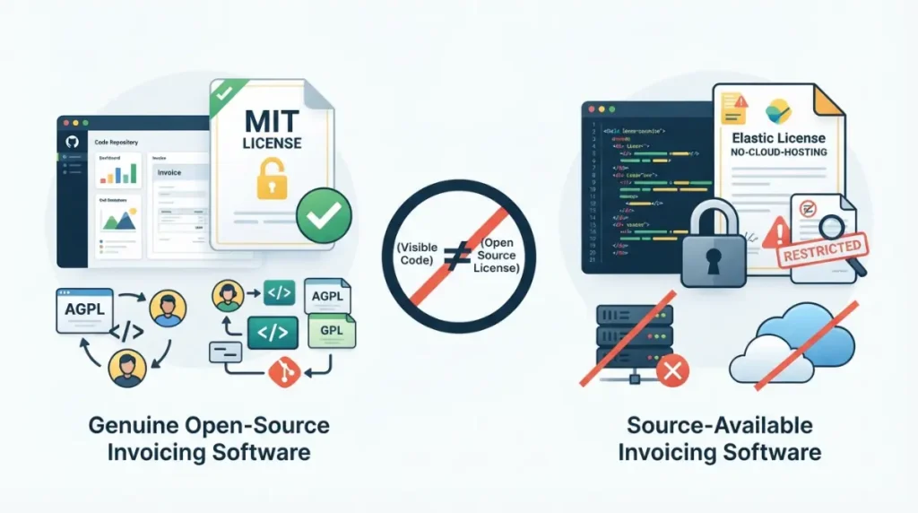 Invoice Simple alternatives showing the difference between open-source and source-available software licensing