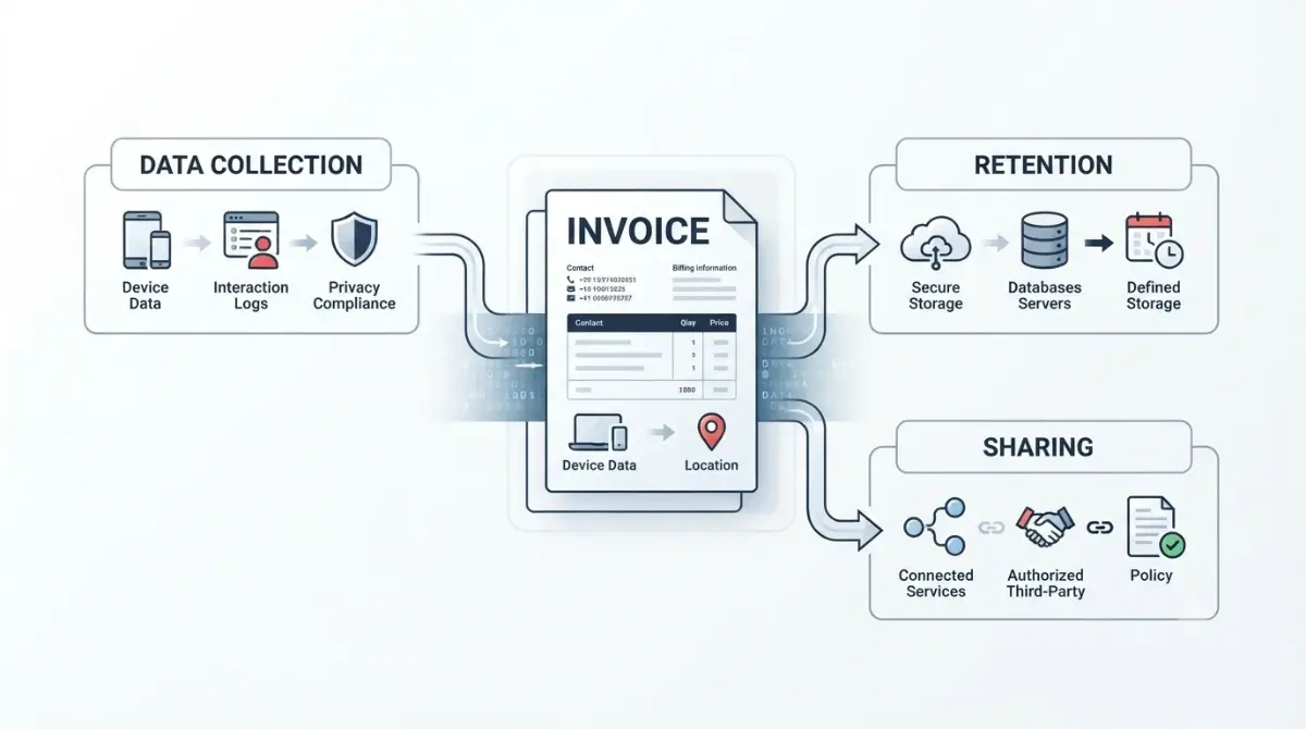 Invoice Simple privacy review showing data collection, retention, and sharing concepts