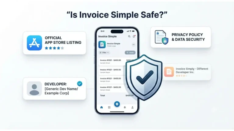 Safe Invoice Simple app verification with developer, app store, and privacy checks