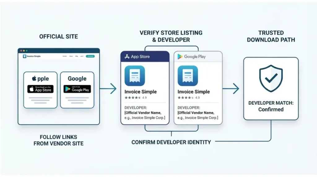 Safe Invoice Simple official download verification through App Store and Google Play