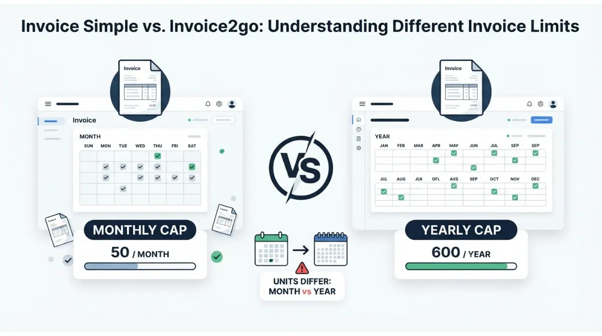 Invoice Simple and Invoice2go monthly versus yearly invoice cap comparison
