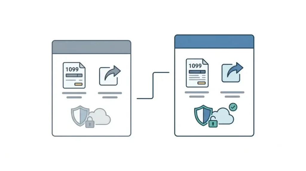 Zoho Books 1099 E-File availability comparison between the Free plan and Standard plan, showing direct IRS e-filing begins on Standard