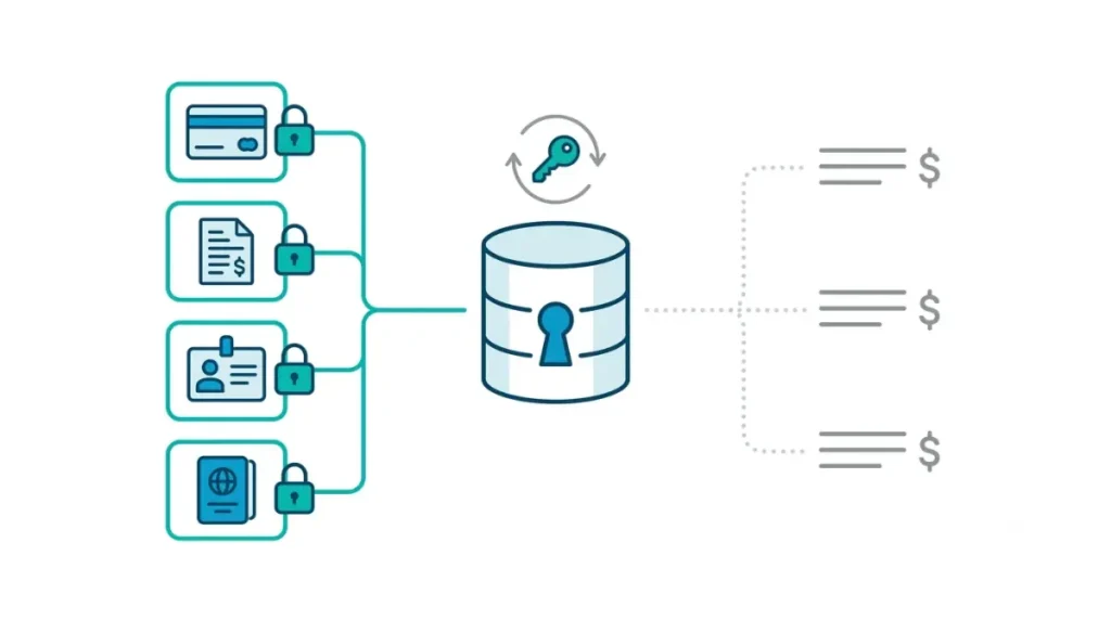 Zoho Books encrypted fields such as bank details and statements shown separately from ordinary ledger entries.