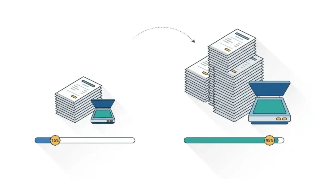 Zoho Books Free Trial receipt scan limit compared with the Premium plan allowance in a vector illustration