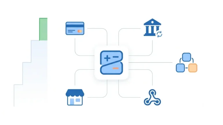 Zoho Books integrations and plan-based access vector illustration showing payments, bank feeds, apps, automation, and marketplace connections