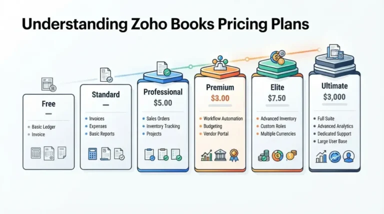 Zoho Books pricing plans comparison from Free to Ultimate
