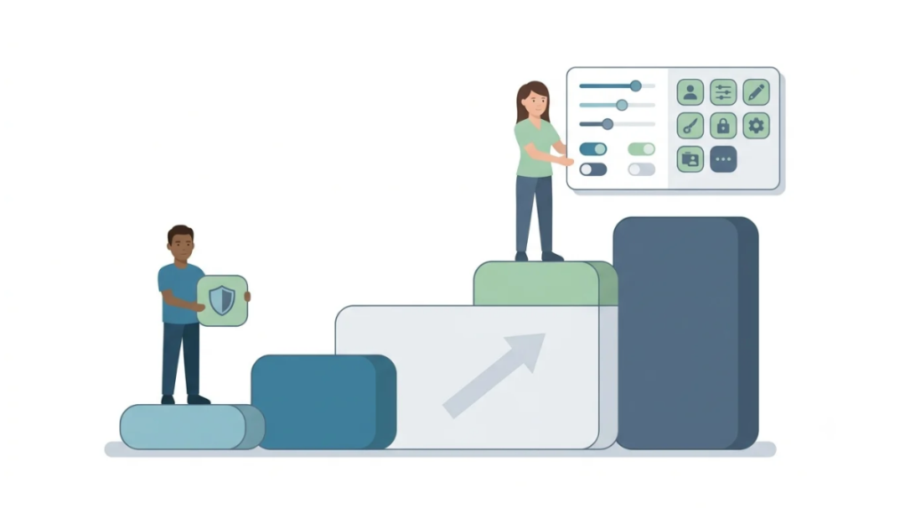 Zoho Books User Roles custom roles plan unlock vector illustration showing higher-tier access to customizable permissions