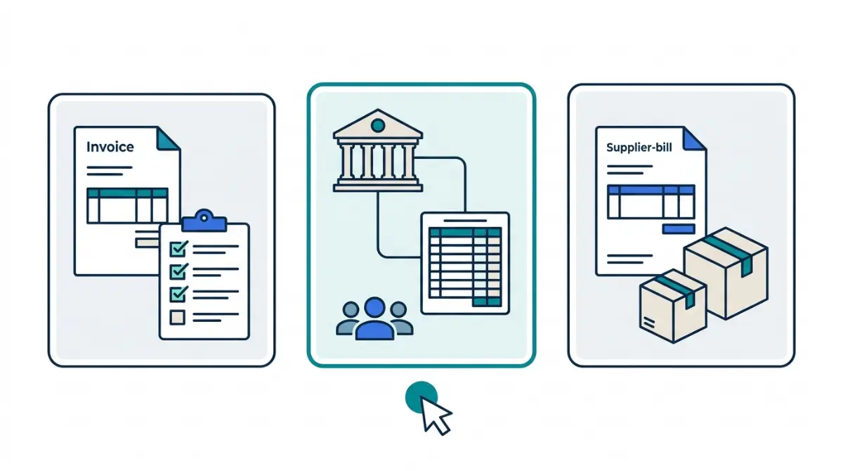 “Three workflow cards illustrate choosing a Zoho Books plan for invoicing, connected banking, or supplier bills.”